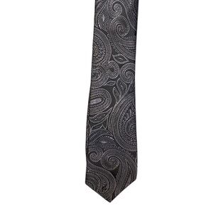 Banana Republic Tie Silk Paisley Charcoal Grey Silver Formal Wedding Business